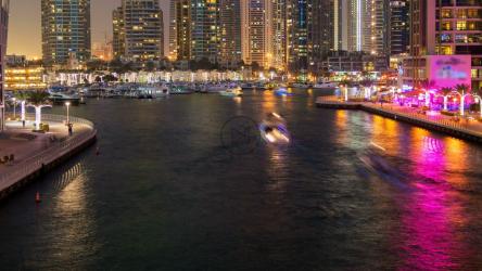 River of a city with boats at night[4K]