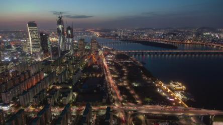 Seoul illuminated cityscape and traffic[]