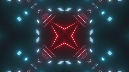 红色线条和蓝色灯箱的走廊[4K]