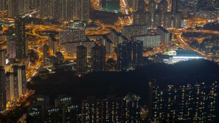 香港夜间空中城市景观[4K]