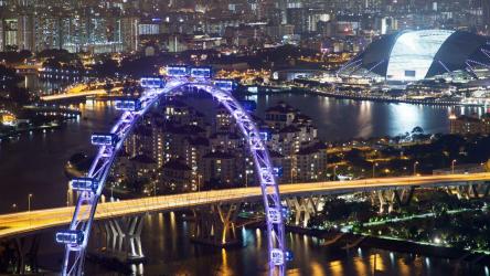 摩天轮与新加坡城市景观[4K]