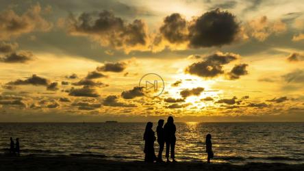 海滩上的家庭剪影[]