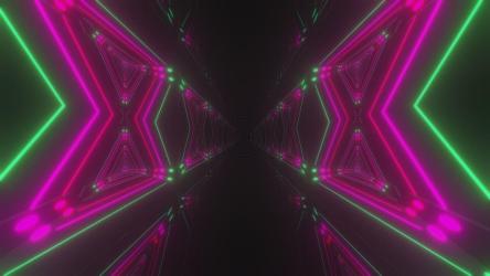 Dark corridor with moving neon light pattern walls[4K]