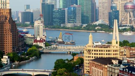 河流交通的上海城市景观[4K]