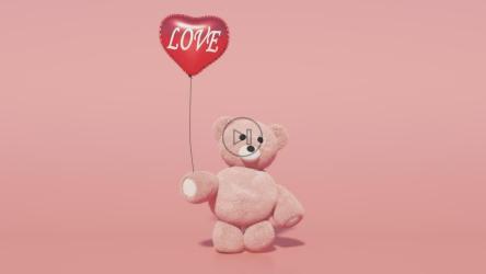 Plush teddy bear with a love heart Valentine's Day balloon[]