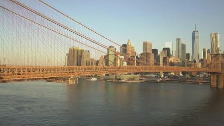 Aerial shot of the Brooklyn bridge and the city[4K]