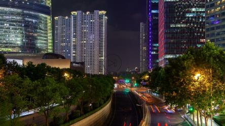 Shanghai city highway and buildings landscape[4K]