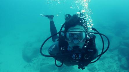 在蓝色海洋中潜水的人[免费商用]