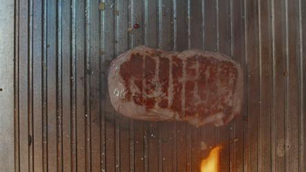 烤架上的火焰烤牛排[]