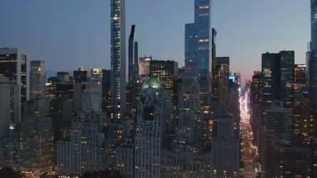 黄昏的曼哈顿建筑和摩天大楼[4K]