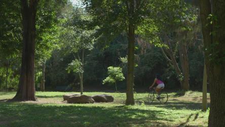 一个在绿色公园骑自行车的女人[4K免费商用]