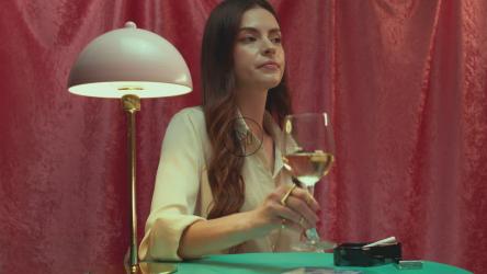 优雅的女人喝着一杯香槟[4K免费商用]