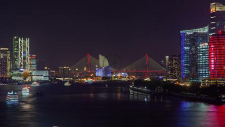 上海江中灯火通明的渡船交通[4K]