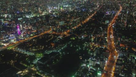 Huge city at night in a high shot[]