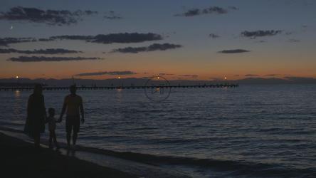 一家人从海滩步行回家[]