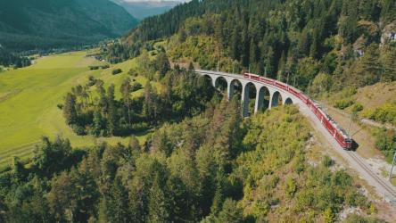 Aerial view of a red train[]