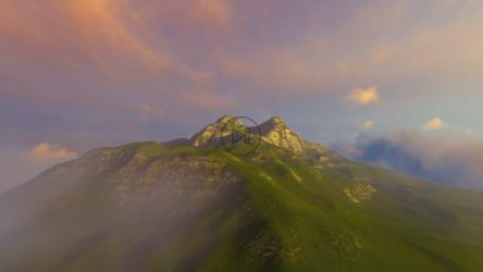 从空中看3D中的绿色多云山脉[]