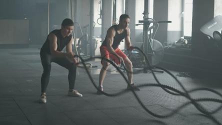 运动员在体育馆里刻苦训练[]