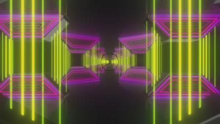 Parallel rows of tables with neon light lines[4K]