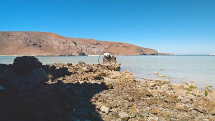 阳光明媚的岩石海岸，有游艇和山丘[免费商用]