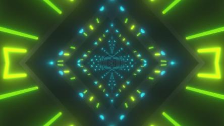 Diamond tunnel of blue and green neon lights[4K]