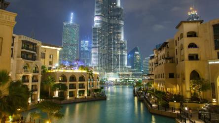 迪拜市中心的枫丹湖夜晚[]