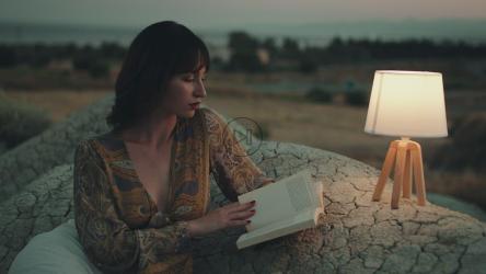 女孩在远离噪音和干扰的乡村看书[]