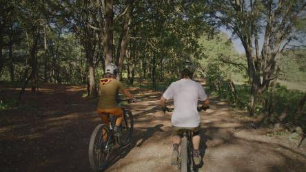 两个骑自行车的人一起穿越大自然[免费商用]