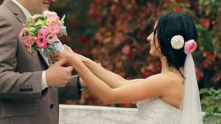 新郎和新娘在婚礼后接吻[]