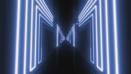 街区之间的黑暗走廊，蓝色霓虹灯[4K]