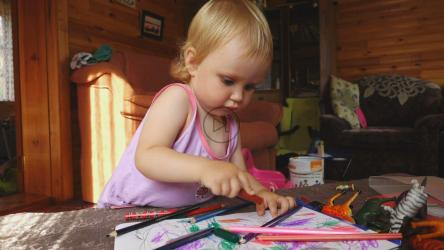 女孩用彩色铅笔画画[]