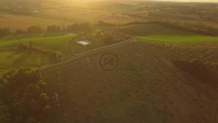 位于田野中央的度假屋，鸟瞰图[4K]