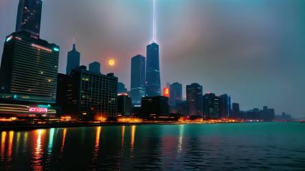 赛博朋克风格的天际线与变形的风暴天空AI生成 AI Generated:在一个赛博朋克风格的城市里，高耸的摩天大楼被霓虹灯照亮，映衬着不断变化的暴风雨天空。天际线以棱角分明的建筑和全息显示器为特色，与头顶的湍流大气形成鲜明对比。