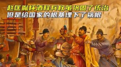赵匡胤杯酒释兵权，虽巩固了统治，但是给国家的根基埋下了祸根