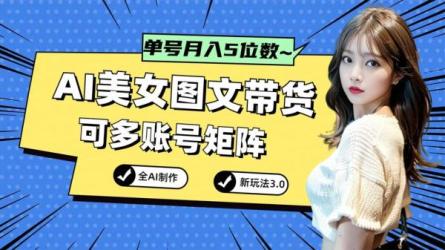 中年美女号ai图文带货3.0玩法，单号月入五位数-课程-网盘资源分享