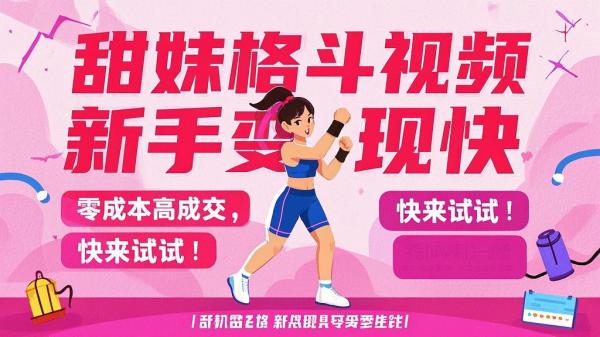 甜妹格斗视频，新手变现快，零成本高成交，快来试试！[原创]