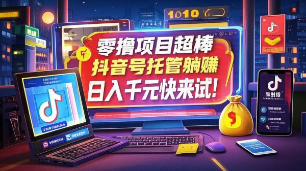 零撸项目超棒，抖音号托管躺赚，日入千元快来试！[原创]