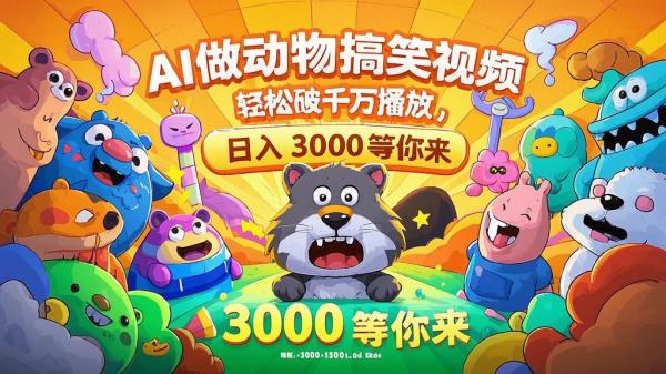 AI做动物搞笑视频，轻松破千万播放，日入 3000 等你来。[原创]