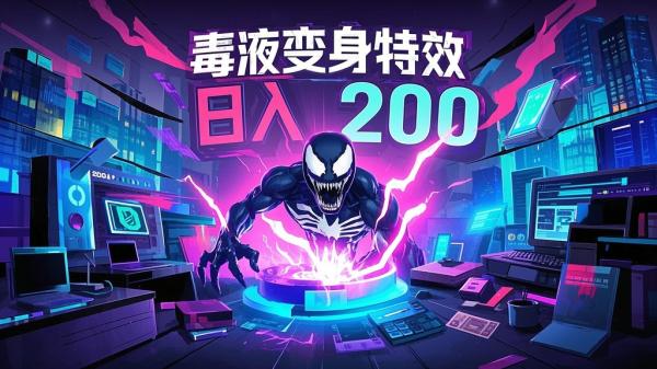 [原创]最近很火的毒液变身特效，一单3元，一天收入200+，操作简单当天可见收益[吾爱独家]