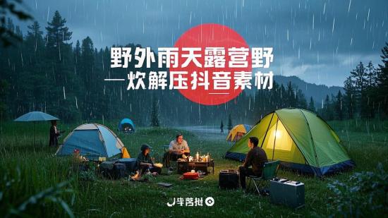 野外雨天露营野炊解压抖音素材