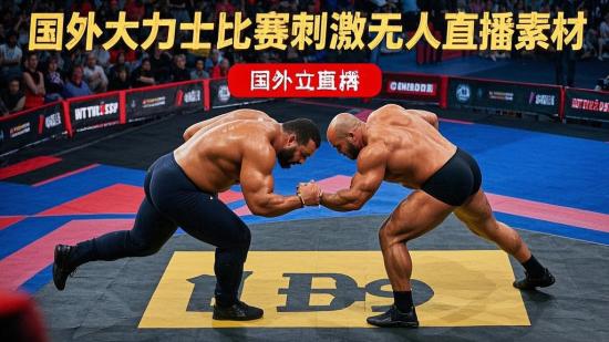 国外大力士比赛刺激无人直播素材