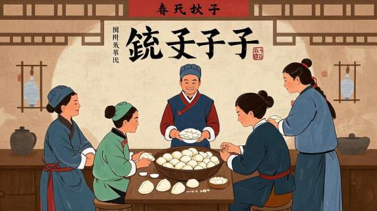 古代民俗包饺子免扣PS插画素材