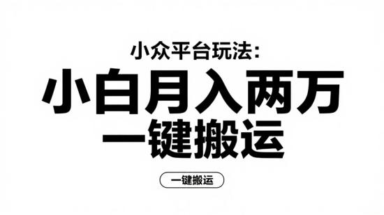 小众平台玩法：一键搬运，小白月入两万+