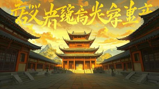 古风手绘建筑风景插画，临摹PS素材