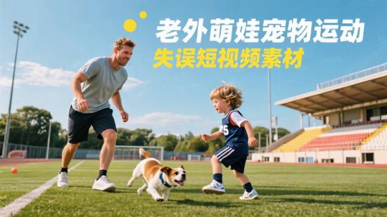 老外萌娃宠物运动失误短视频素材