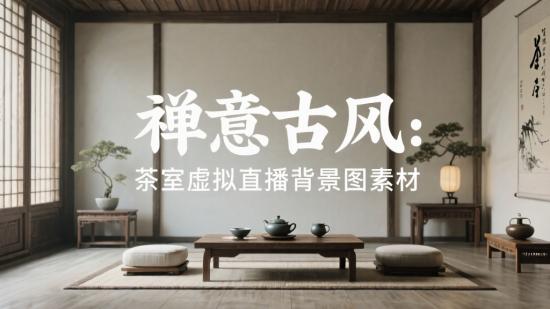 禅意古风：茶室虚拟直播背景图素材