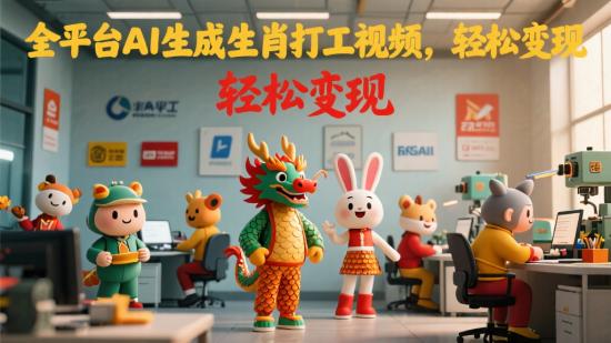 全平台AI生成生肖打工视频，轻松变现