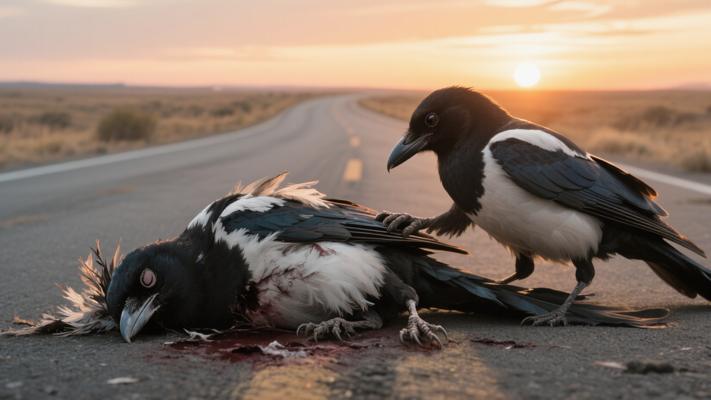 出差途中偶遇公路上两只喜鹊的生死相依故事