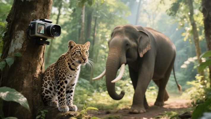 云南雨林红外相机记录下豹猫与亚洲象的奇妙邂逅