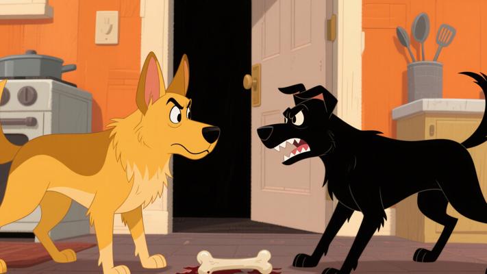 厨房外黄狗与黑狗谈友谊却因骨头反目的故事